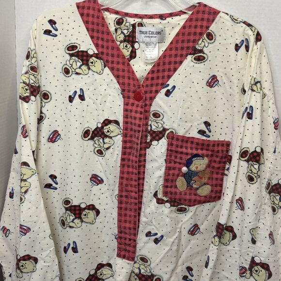 Vintage True Colors Sleepwear Flannel Nightgown Teddy Bear Size XL Cottage - Picture 2 of 10